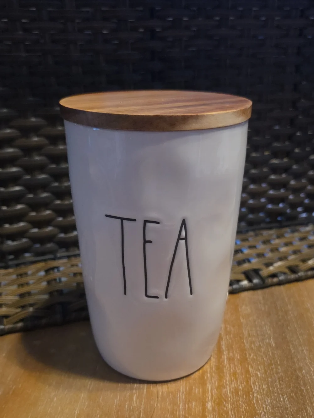Rae Dunn White Ceramic 'TEA' Canister with Wood Lid